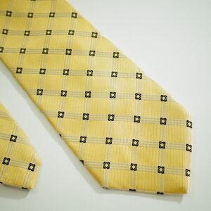 XMI Couture Yellow Woven Geometric‎ Wide USA Silk Tie